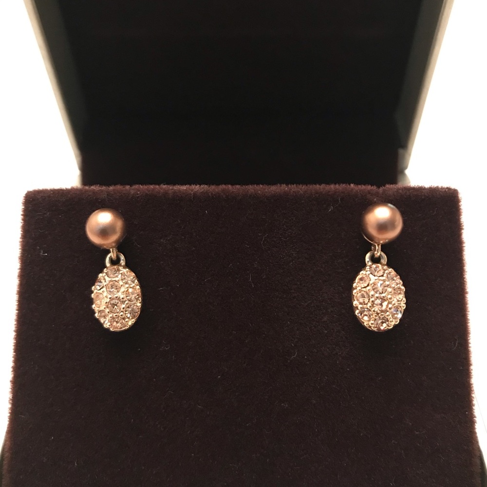 Brown/taupe pearl and gold faux diamond earrings